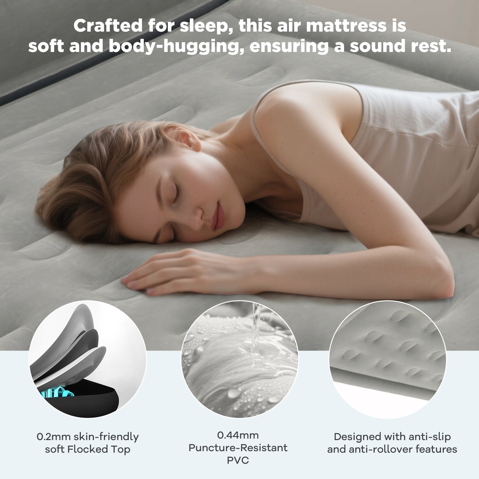 EGGORY 34" Queen Size Air Mattress with Headboard,Deluxe Raised Air Bed  with Built-in Pump for Camping & Trip & Home