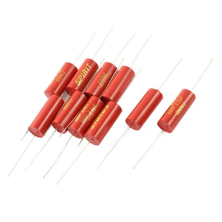 10Pcs 2.2uF DC 250V Axial Aluminum Electrolytic Tubular Audio Capacitor Red