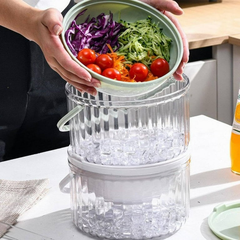 BINGLI Chilled Serving Bowl with Lid Ice Cube Retaining Salad