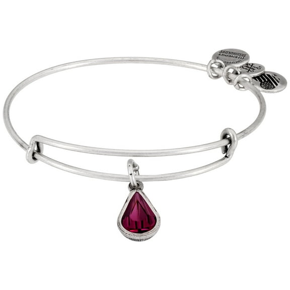 Alex and Ani February Birth Month Charm Bangle With Swarovski Crystal Teardrop Shape Rafaelian Silver