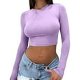 thumbnail image 3 of LISTHA Womens Crop Tops Long Sleeve Slim Fit Tight Crew Neck Tees Going Out Y2k Basic Cropped T Shirts Long Sleeve_Light Purple S, 3 of 8