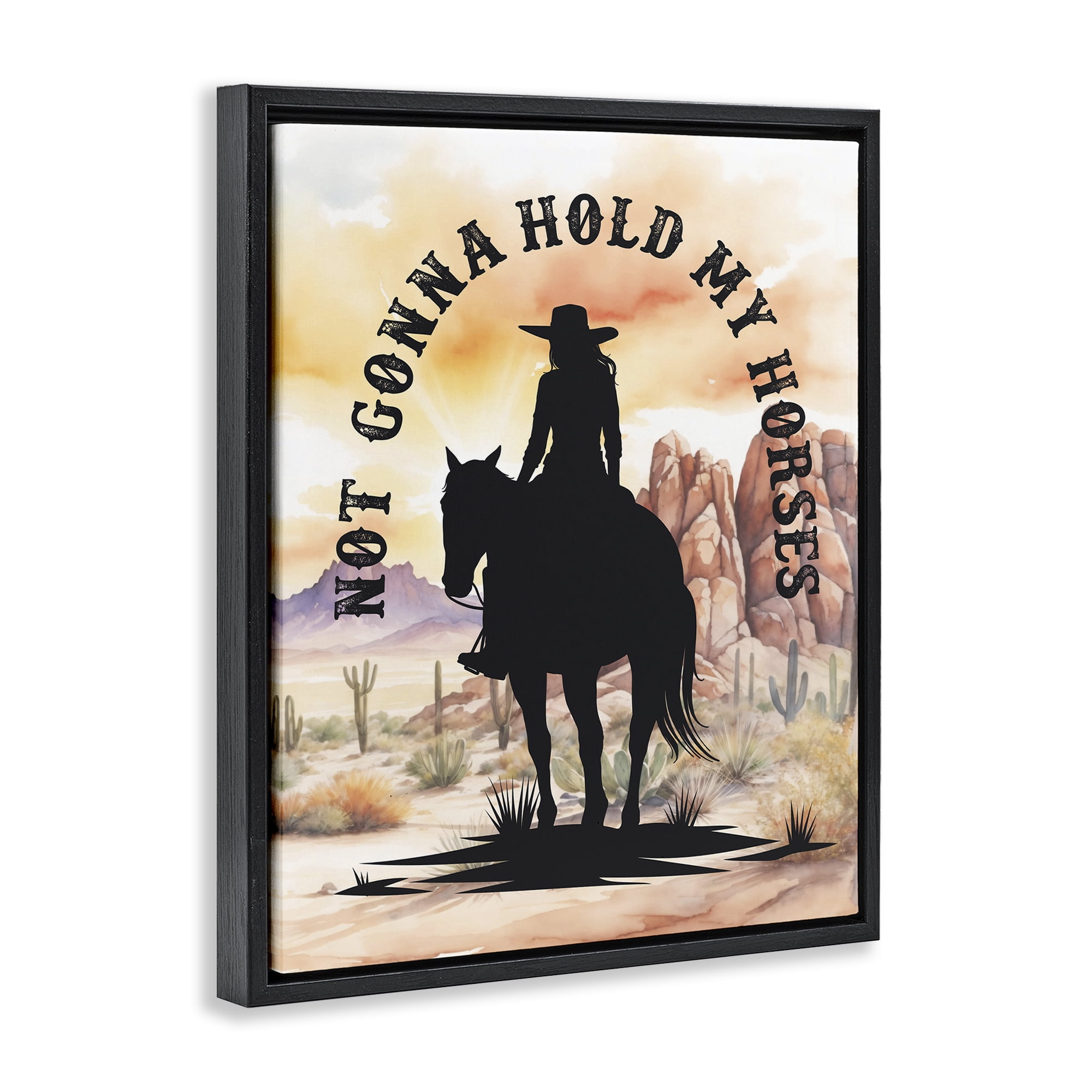 Stupell Industries Not Gonna Hold My Horses People Painting Black Floater Framed Canvas Art Print Wall Art, 17 x 21