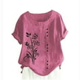 thumbnail image 2 of ALLLIST Women's Tops Floral Crew Neck Pink Short Sleeve Embroidery Blouses Button Casual Womens Blouses Dressy Casual, 2 of 3