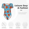 thumbnail image 4 of Pofeuu Cartoon Watermelon Print Short Sleeve Body Suits Women Round Neck Bodysuits for Women Onesie Adult Set Body Suit-X-Large, 4 of 7