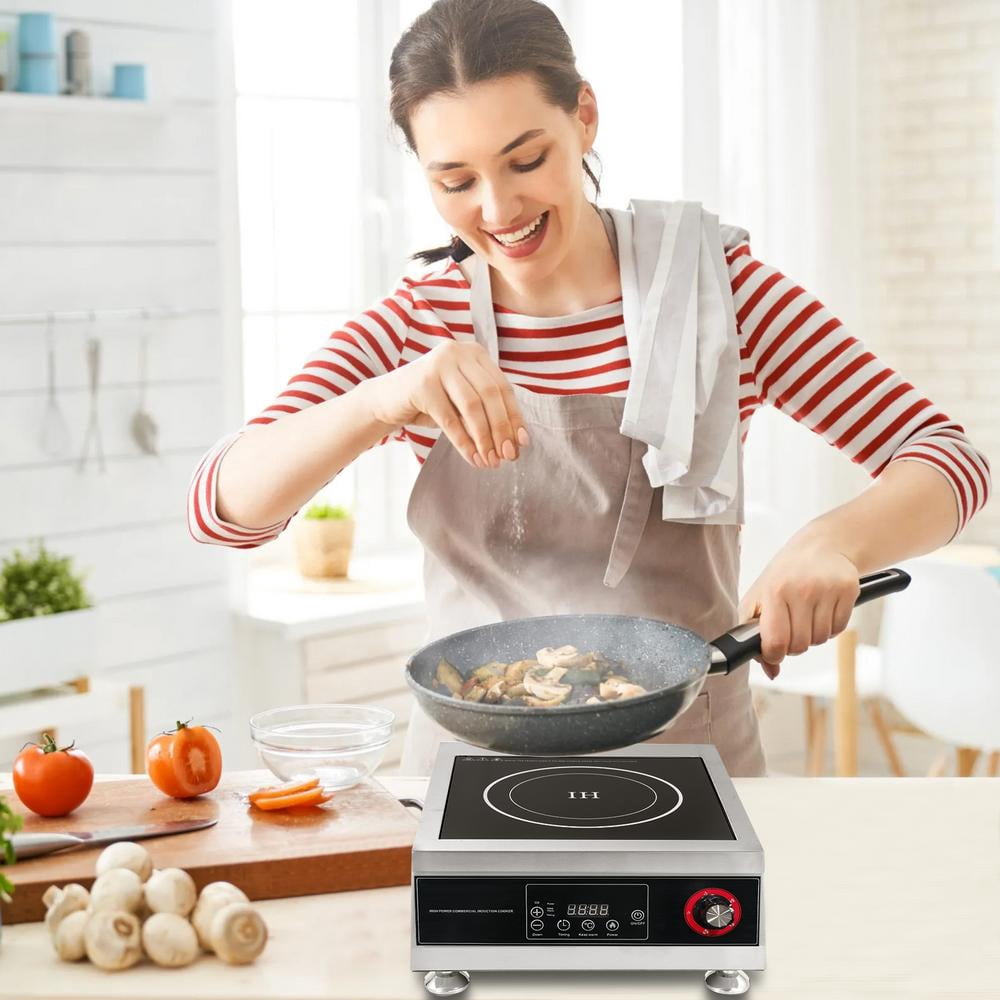 Mulaxen Commercial Induction Cookers, 5000W Induction Burner with 10 Power levels,Portable Ceramic Infrared Hot Plate, Countertop Burner with Warm Function, Black, 110V