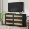 thumbnail image 4 of Rattan Dresser for Bedroom, 6 Drawer Double Dresser for Bedroom, Modern Small Chest of Drawers with Anti-Tip Kit, Wood Natural Dresser for Bedroom, Hallway, Living Room, Black, 4 of 9
