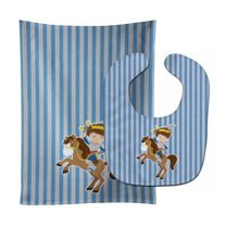 Brunette Boy Knight on Horse Baby Bib and Burp Cloth