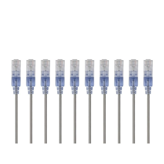 Monoprice SlimRun Cat6A Ethernet Patch Cable - Network Internet Cord - RJ45, Stranded, UTP, Pure Bare Copper Wire, 30AWG, 6in, Gray, 10-Pack