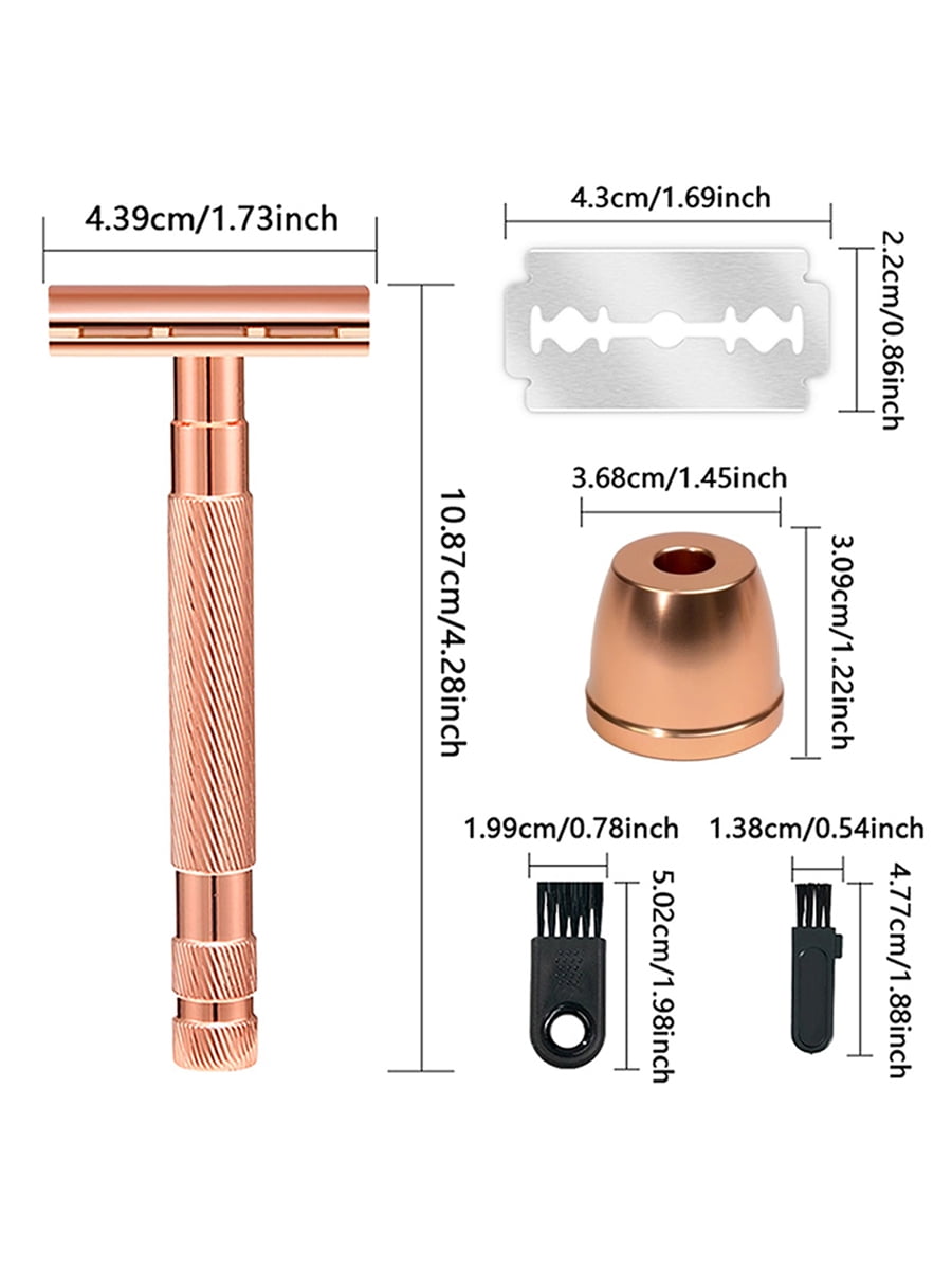 Waysh Classic Double Edge Safety Razor Gift Set for Men with Knurled Non-Slip Handle, Includes Stand & 20 Blades, Rose Gold