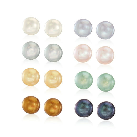 Ross-Simons 8-8.5mm Multicolored Cultured Pearl Jewelry Set: 8 Pairs Of Stud Earrings in Sterling Silver, Women's, Adult