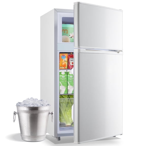 JIEJIA 3.5 Cu.ft Small Fridge with Freezer, 7 Settings, 2 Door Refrigerator for Office, Dorm, White