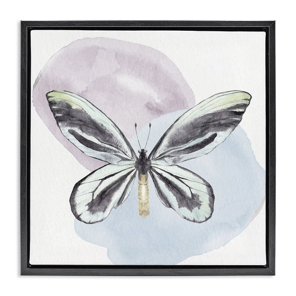 Stupell Industries Scandinavian Butterfly with Pastel Shapes Black Floating Frame Canvas Art, 18 x 18, by Kim Allen