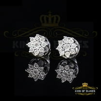 King of Bling's 0.05ct Diamond 925 Sterling Silver White For Men's & Women's Floral Earrings
