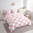 thumbnail image 3 of Homewish Geometric Plaid Grid Bedding Comforter Set 7pcs for Kids Teens,Pink White Queen Bedding Sets Super Cozy,Mid Century Queen Sheet Sets,Breathable Home Decor,Reversible, 3 of 8