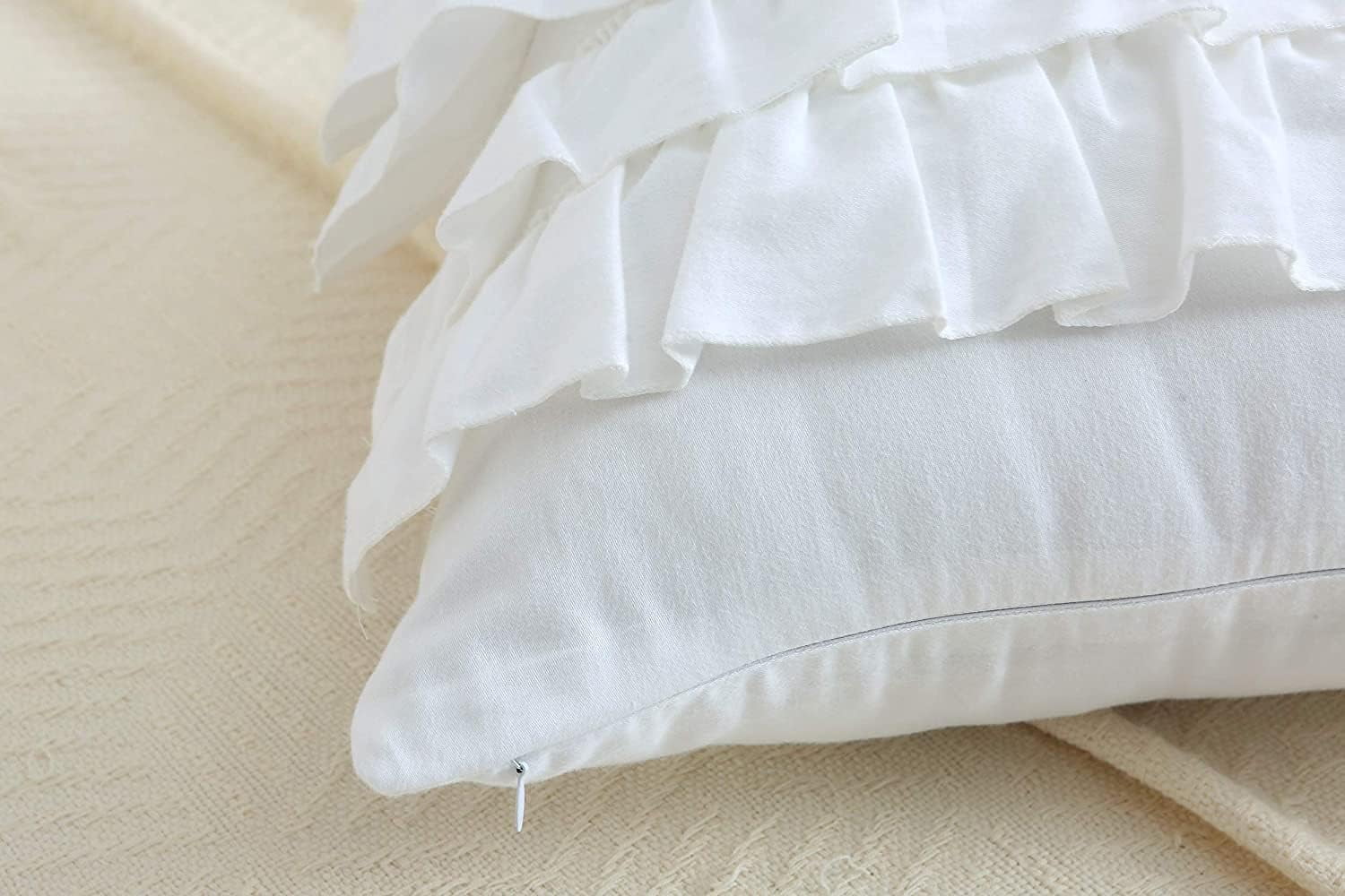 2-Pack Bright White Throw Pillow Covers with Waterfall Ruffles 5 Lays Cushion Cases Egypt Cotton 18"X18"Soft Boudoir