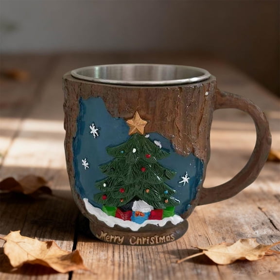 Christmas Magic Woodland Cracked Mug - Festive Drinkware for Home Kitchen Decor, Unique Cracked Glaze Design Mug for Hot Cocoa & Coffee, Perfect Christmas Gift for Family & Friends, 3.7*4.3in, B