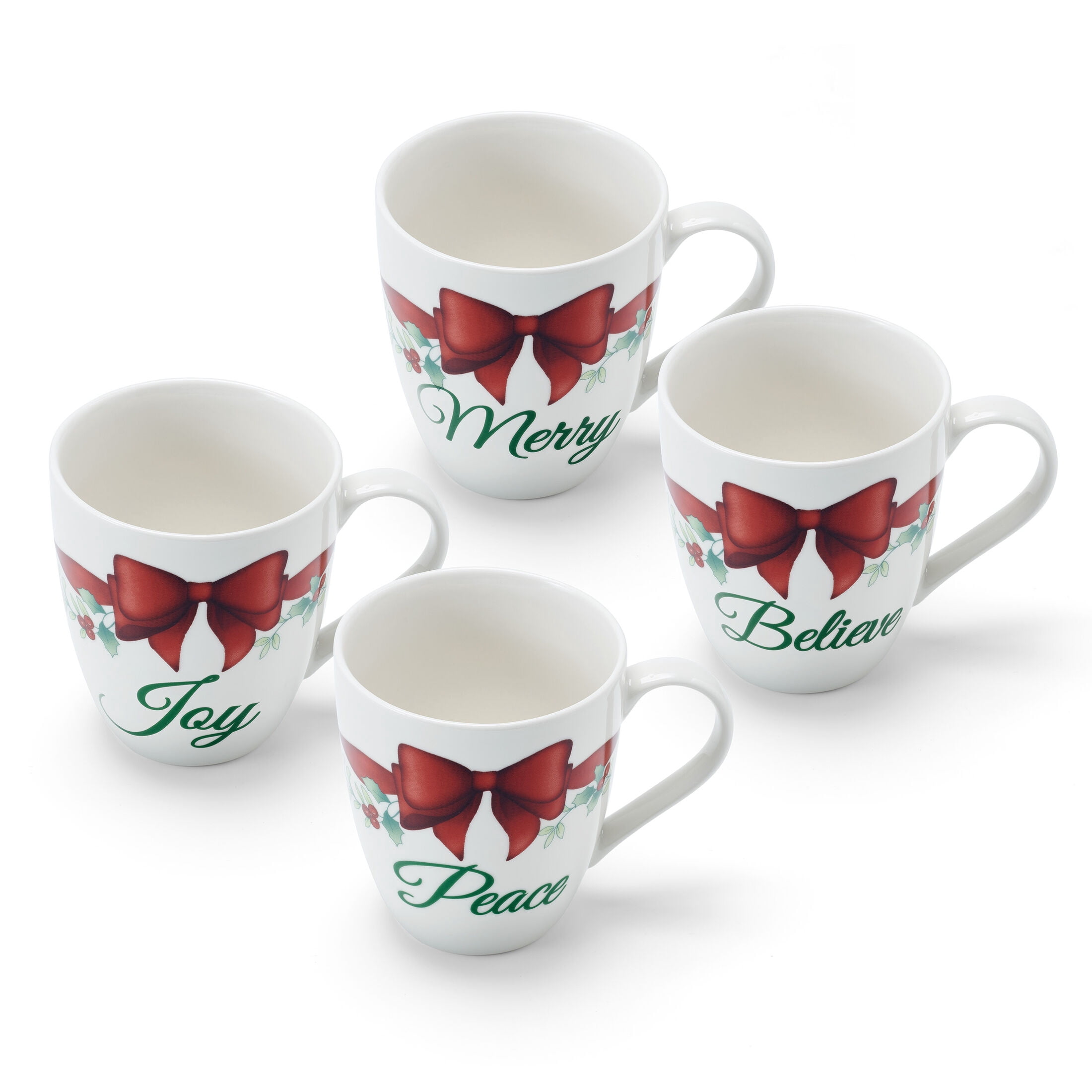 Pfaltzgraff Winterberry Porcelain 20 oz Mug Sentiment Bows Set of 4