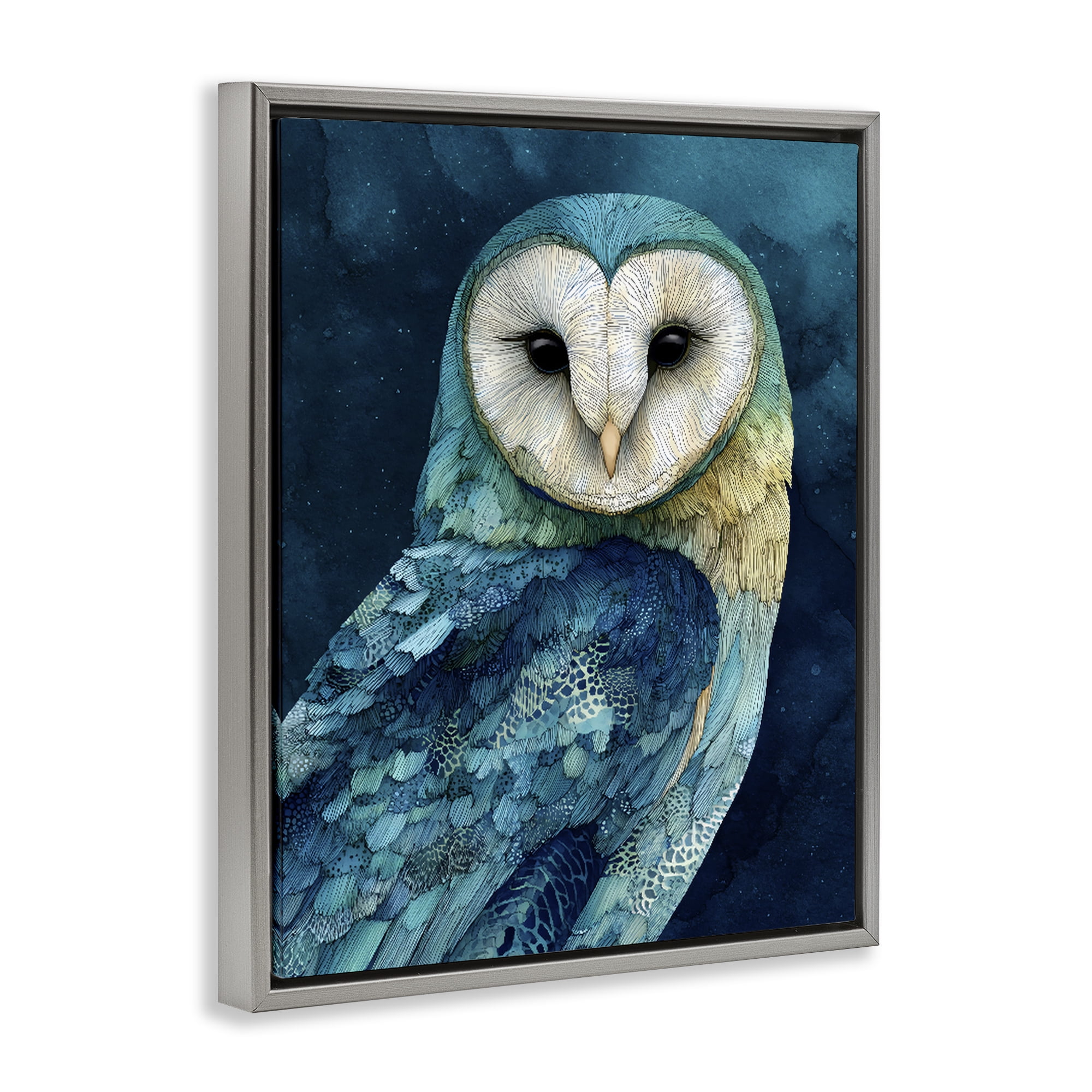 Stupell Industries Cerulean Blue Owl Gray Framed Floater Canvas Wall Art, design by Franklyn Gregory