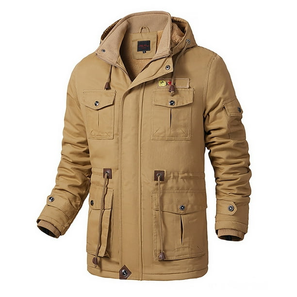 Gibobby Chamarra hombre casual Abrigos de invierno para hombre, chamarra de franela de moda para hombre, chaquetas ligeras con cierre(Caqui,XG)
