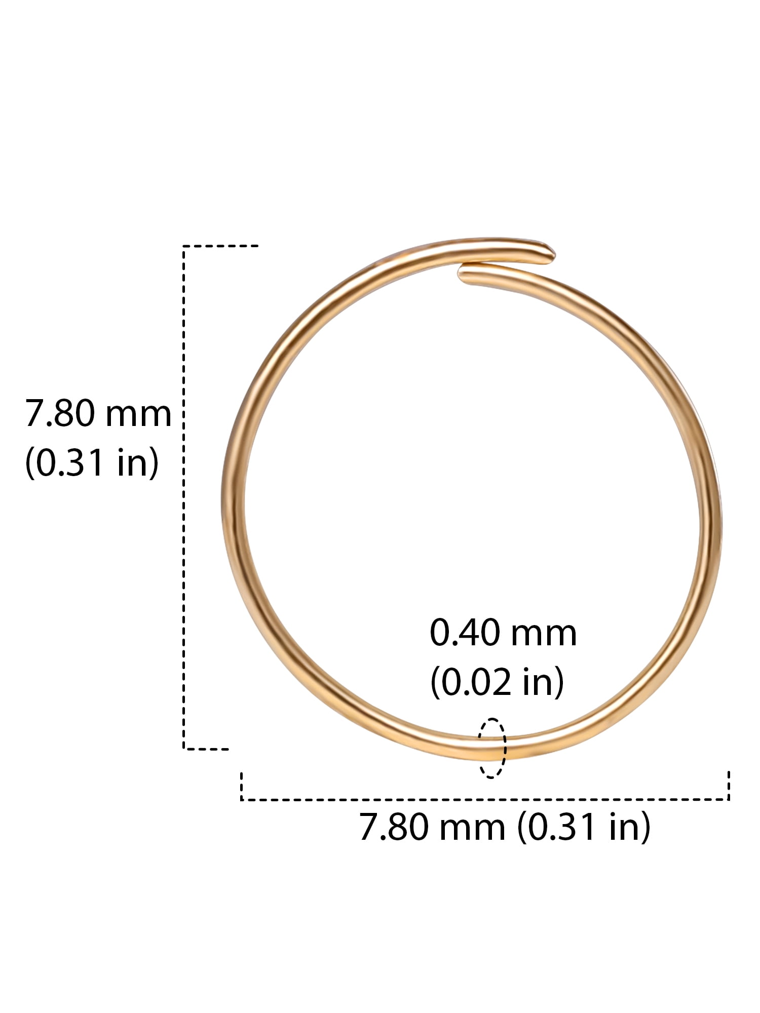 Body Jewelry Women's 14kt Gold 24G Round Nose Hoop Ring for Ages 16+