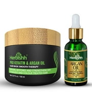 Herbishh Argan Oil & Hair Mask Combo for Deep Conditioning Treatment – 30ml Argan Oil for Hair Repair & Frizz Control + 150ml Argan Hair Mask for Hydration, Sulfate & Paraben Free