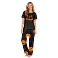 thumbnail image 2 of Family Halloween Pajamas Matching Sets, Black Simple Jack‑o‑Lantern Face Soft Short Sleeve Top and Long Pants Halloween Pajamas for Family, 2 Piece Holiday Sleepwear Halloween Family Pjs Set, 2 of 7
