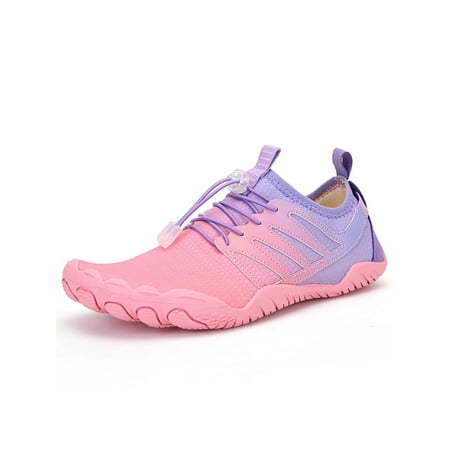 

SIMANLAN Womens Mens Water Shoes Barefoot Aqua Socks Quick Dry Beach Shoe Summer Lightweight Flats Yoga Slip On Pink Purple Style E 7.5