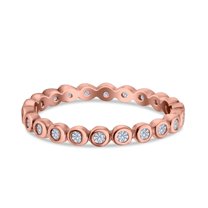 Rose Tone, Simulated Cubic Zirconia Size-7 Full Eternity Wedding Stackable Band Ring 925 Sterling Silver
