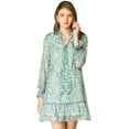 thumbnail image 1 of INSPIRE CHIC Women's Ruffle Tie Neck Casual Loose Shift Floral Dress, 1 of 6