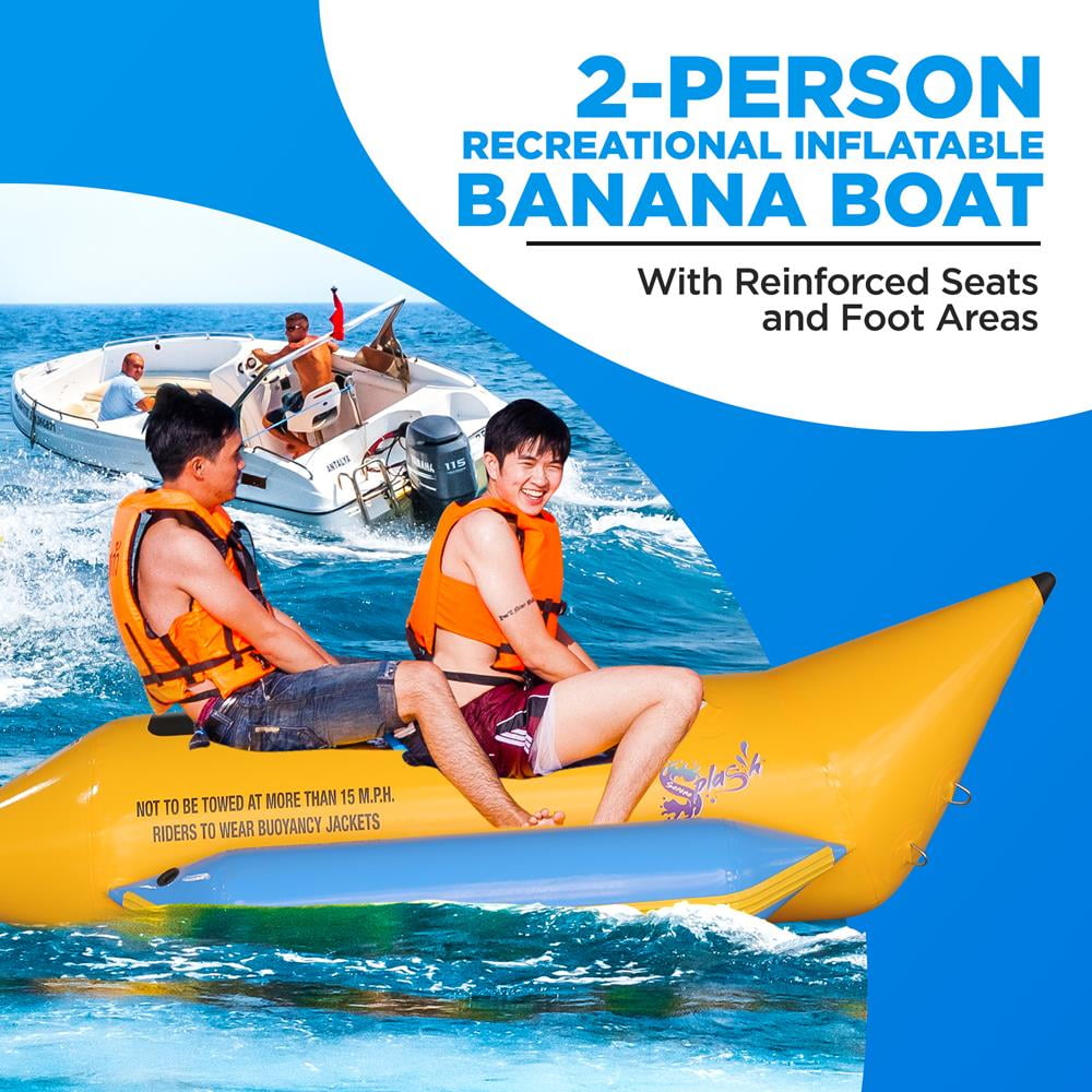 SereneLife Person Inflatable Banana Boat, Includes Storage Bag, Foot Pump, and Repair Kit, Tough and Thick, Reinforced Seats and Foot Areas. (Yellow)