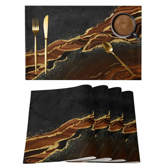 Black Gold Marble Placemats Set of 1, Brown Luxury Modern Abstract Wave Texture Non-Slip Place Mats Washable Table Mats for Kitchen Dining Table Decorations Indoor/Outdoor