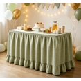 thumbnail image 6 of Light Green Checkered Ruffled Table Skirt, Detachable Wrap‑Around Table Curtain With Fastener Tape, Under‑Table Concealment Cover For Wedding Banquet, Buffet, Party, Podium Decoration (Light Green), 6 of 6