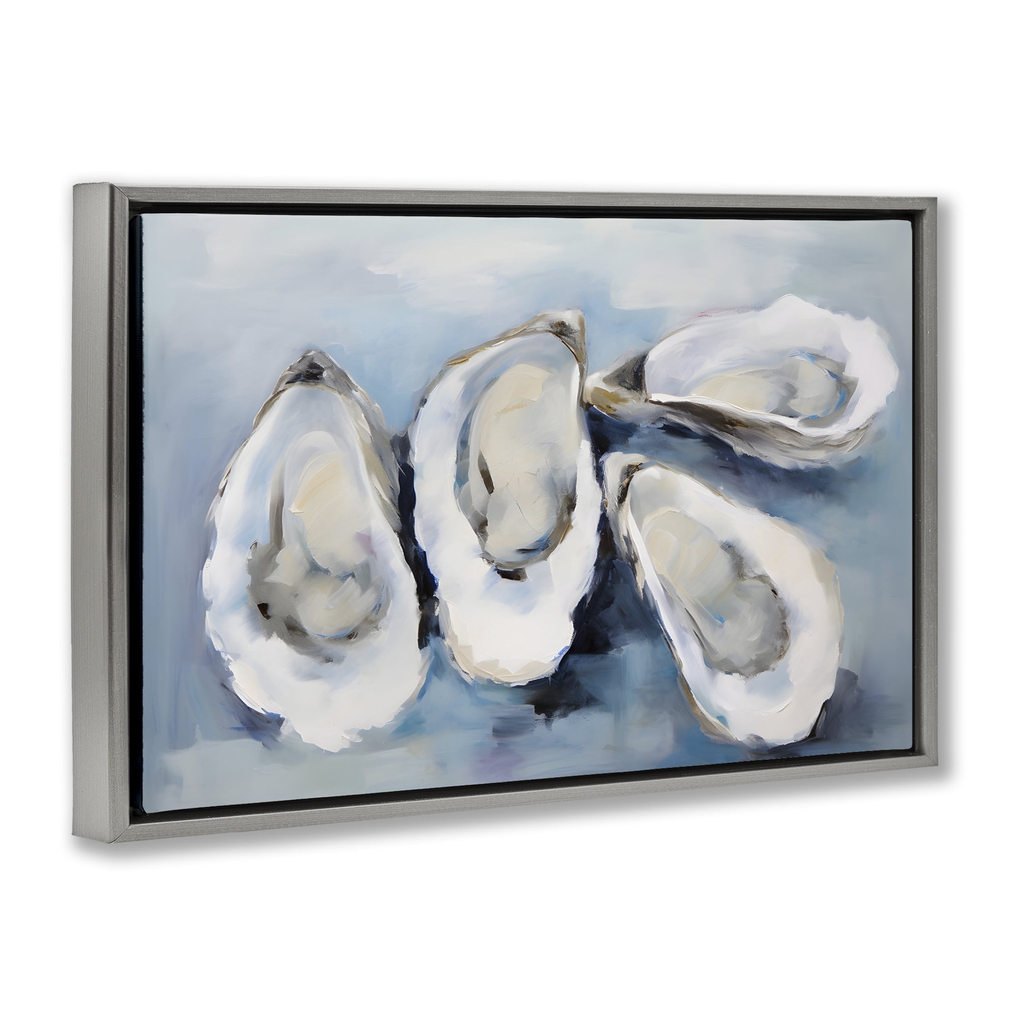 Stupell Industries Four Oysters Impression Nautical & Beach Painting Gray Floater Framed Canvas Art Print Wall Art, 31 x 21
