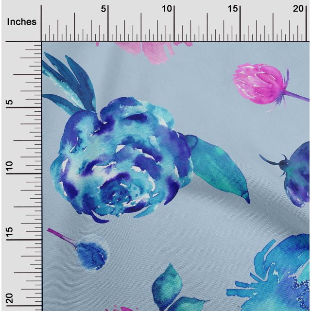 oneOone Cotton Silk Fabric Flower & Leaves Watercolor Decor Fabric Printed BTY 42 Inch Wide