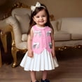 thumbnail image 5 of Girls O-neck Sleeveless Bow Vest Top with White Pleated Skirt 2 Piece Formal Dress Set Outfit Set, 5 of 5