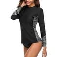 thumbnail image 5 of Attraco Women's Long Sleeve Rash Guard Stripe Splicing Swimwear UPF 57+ Running Swimming Shirt, 5 of 6
