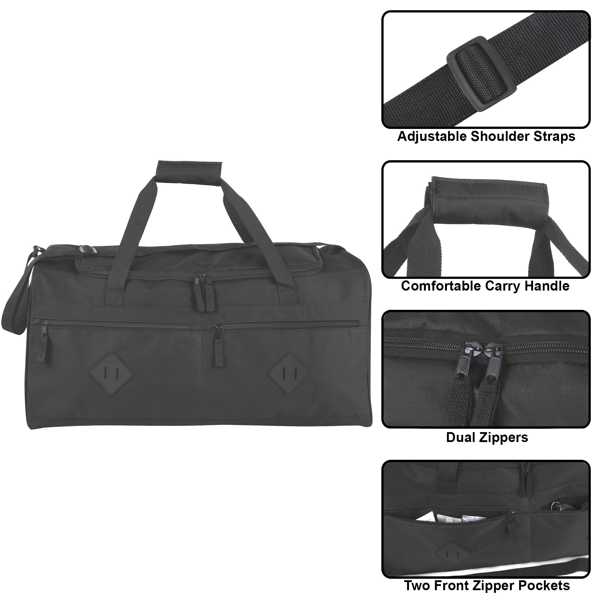 24 Pack 24 Inch 55 Liter Overnight Duffel Bags with Zippered Pockets for Men, Women, Sports, Gym, Travel, Commuting in Black