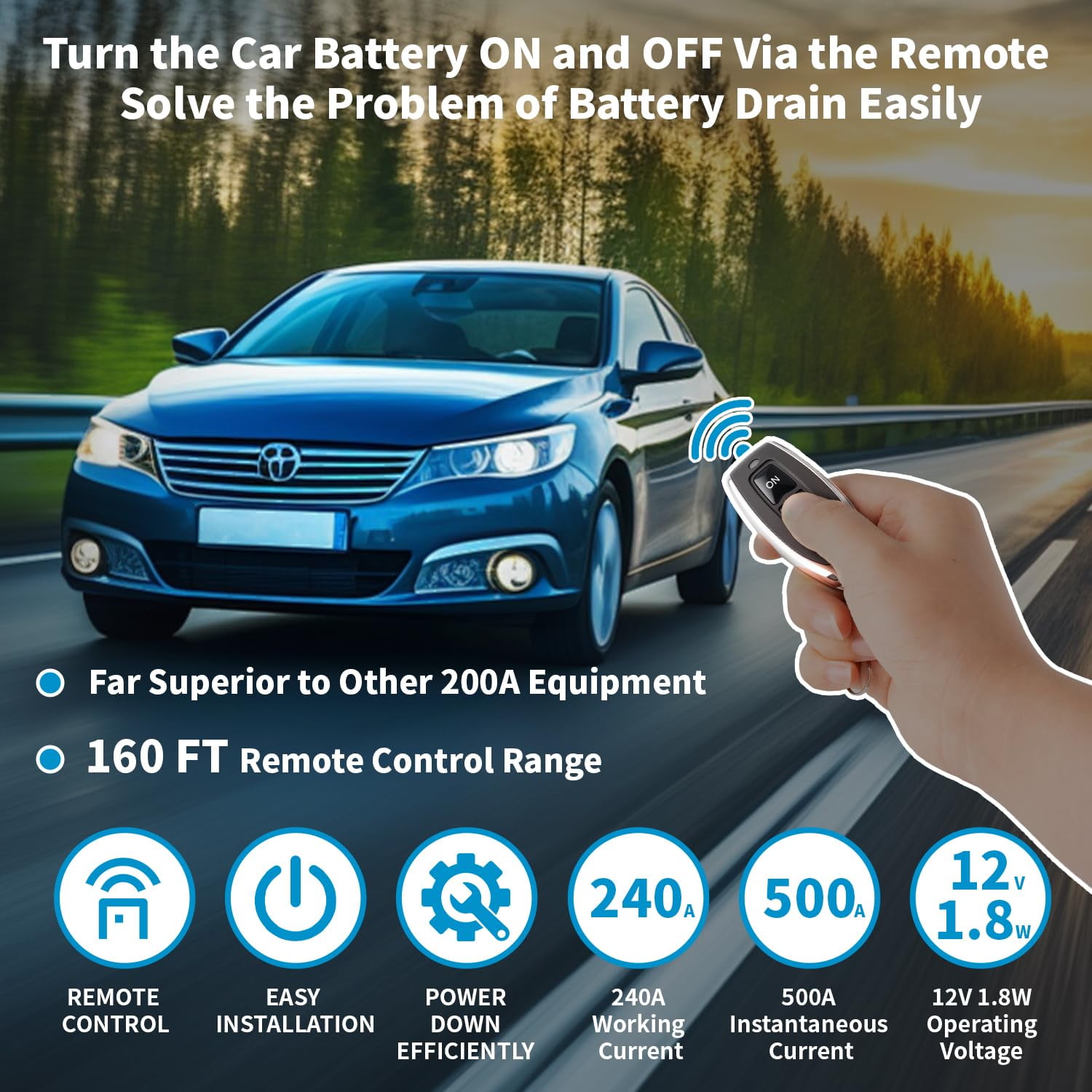 Battery Disconnect Switch 12V 240A Remote Car Kill Switch – Anti-Theft Automatic Power Shut Off for Auto Truck RV Marine Boat SUV