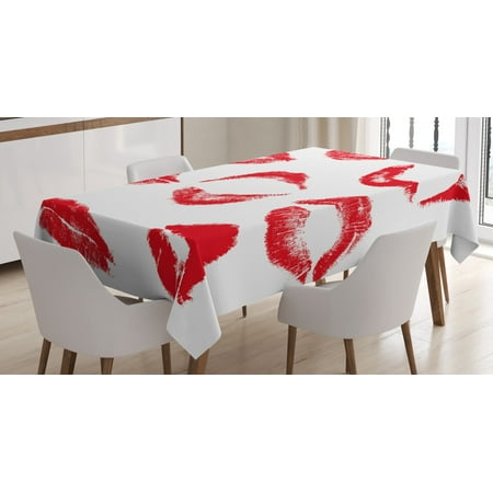 

Kiss Tablecloth Various Different Kiss Marks in Red Woman Seduction Lipstick Trace Worn Grunge Look Rectangular Table Cover for Dining Room Kitchen 60 X 84 Inches Red White by Ambesonne