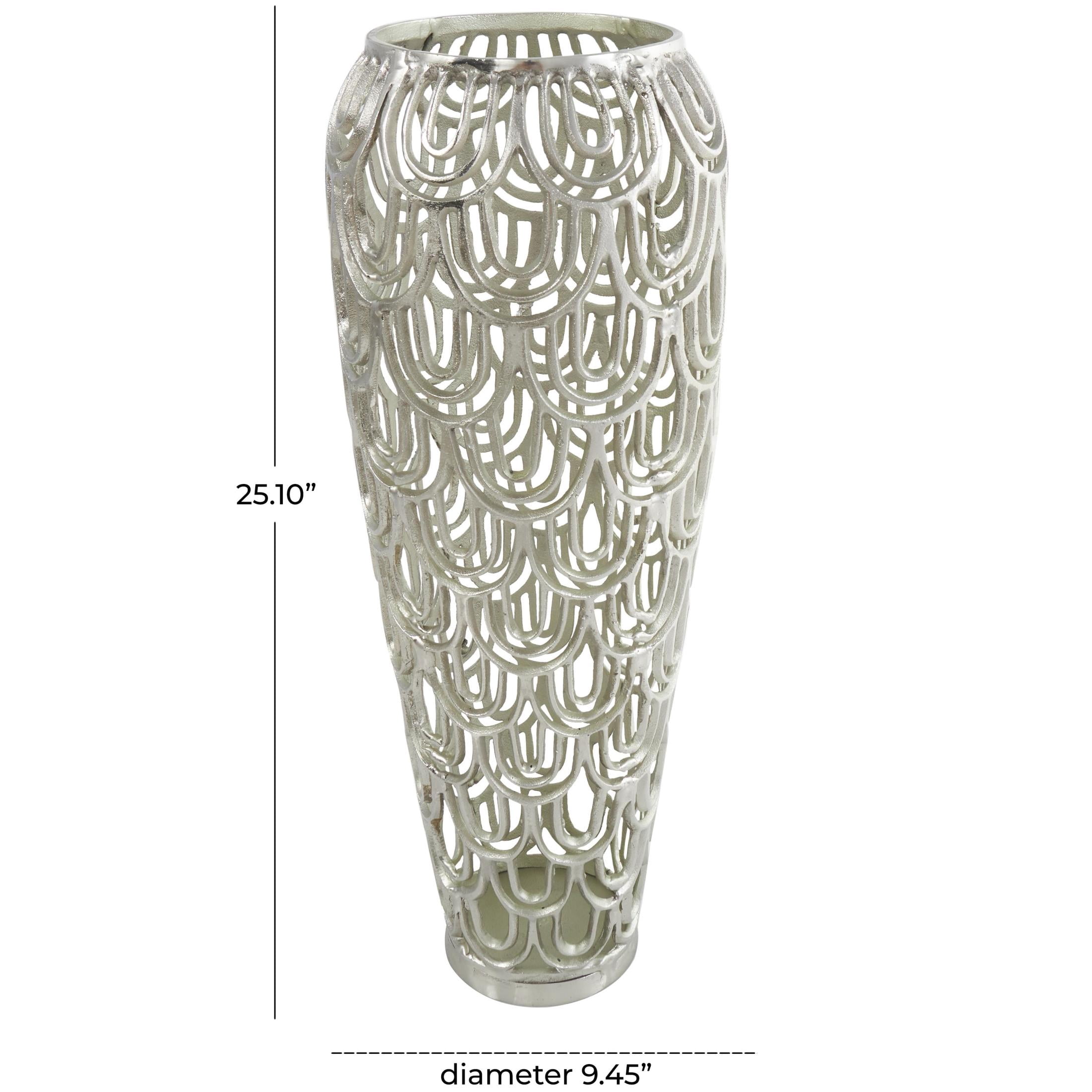 DecMode 25" Geometric Art Deco Inspired Arched Silver Aluminum Metal Vase