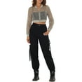 thumbnail image 2 of INSPIRE CHIC Bomber Crop Jacket for Women's Sheer Mesh Lightweight Long Sleeve Jackets M Grey, 2 of 6
