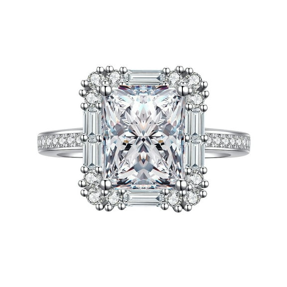 4 Carat Moissanite Ring for Women Wedding Rings Radiant Diamond Anniversary Ring Wife Moissanite Birthday Ring Simulated Diamond Promise Ring 925 Sterling Silver