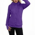 thumbnail image 5 of HOMBOM Crop Sweatshirt for Women Zip up Sports Gym Purple with Pocket Hooded Solid Long Sleeve Womens Tops, 5 of 7