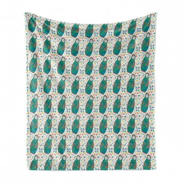 Ethnic Soft Flannel Fleece Throw Blanket, Russian Dolls Pattern on Swirly Leaf Branches Folk Culture Traditional, Cozy Plush for Indoor and Outdoor Use, 50" x 60", Teal Coral and White, by Ambesonne