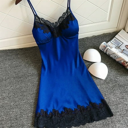 Women Lingerie Nightgown Lace Dress For Women Blue Pajamas For Women Satin Dress Chemise Nightgowns For Women