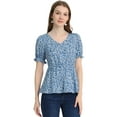 thumbnail image 1 of INSPIRE CHIC Women's Faux Placket Ruffle Hem Puff Sleeve Button Decor Peplum Top, 1 of 5