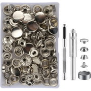 32 Sets Press Studs Cap Button, MSDADA Stainless Steel Snap Fasteners Kit with Hand Fixing Tools, Instant Metal Buttons No-Sew Clips Snap for Bags, Jeans, Clothes, Fabric, Leather Craft