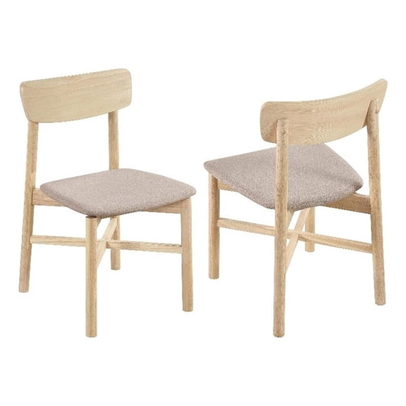 Rida Dining Side Chair Set of 2- Gray Fabric- White Washed Hardwood