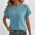 thumbnail image 6 of Womens Knitted Stripe Tops Summer Pullover Sweater Blouses Scooped Neck Tees Short Sleeve Shirts Plain Classic Tunic Blouses Loose Dressy Shirts Workout Going Out Clothes, 6 of 7
