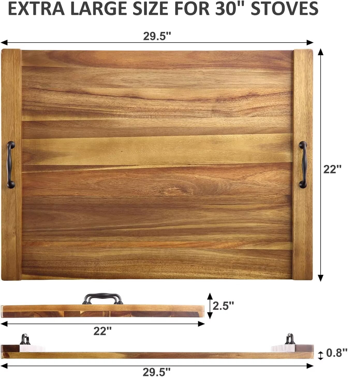 Garvee Noodle Board Stove Cover with Handles, Acacia Wood Stove Cover, 30"L x 22"W, Stove Top Covers for Gas Burners, Stove Top Covers for Electric Stove